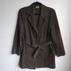Caslon Vintage Corduroy Jacket Olive Green Belted 100% Cotton Petite Large